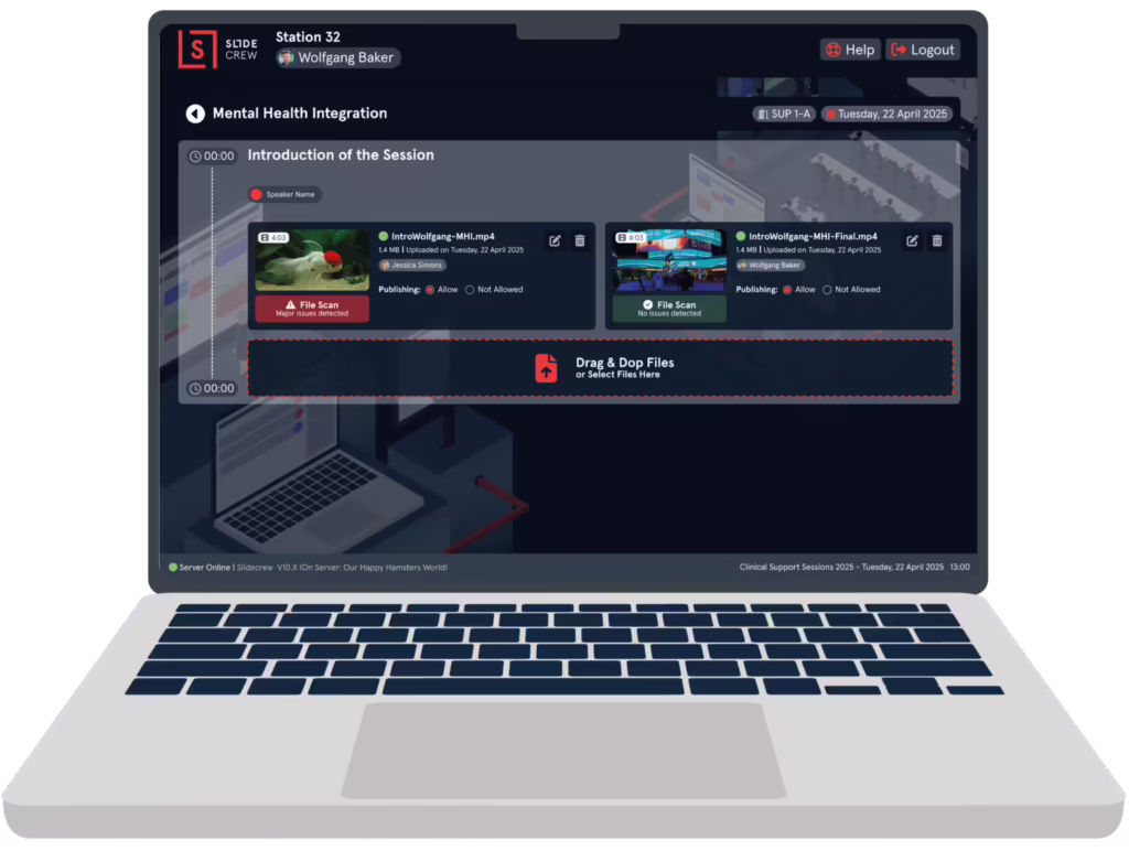 Laptop with Slidecrew speaker preview app