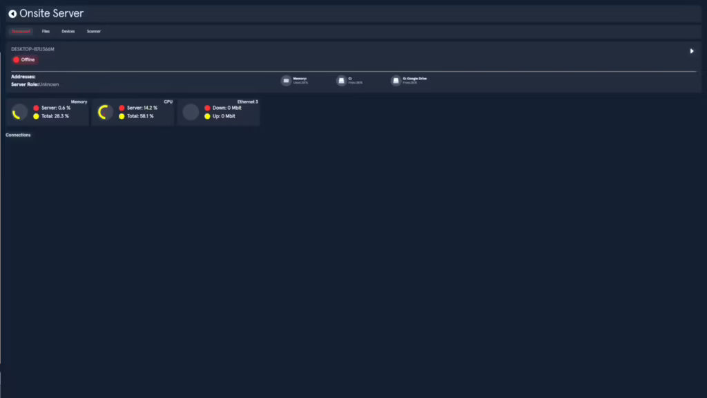 the local caching server app dashboard, before turning on the server.